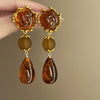Wholesale Women's Light Luxury Resin Earrings With Geometric Heart Design And Electroplating