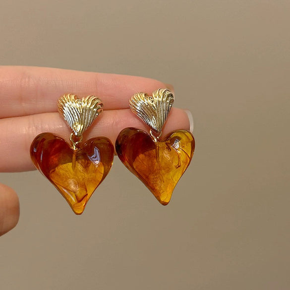 Wholesale Women's Light Luxury Resin Earrings With Geometric Heart Design And Electroplating