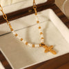 Wholesale Women's Light Luxury Retro Natural Freshwater Pearl Stainless Steel Geometric Cross Pendant Necklace With Electroplating