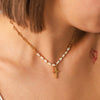 Wholesale Women's Light Luxury Retro Natural Freshwater Pearl Stainless Steel Geometric Cross Pendant Necklace With Electroplating