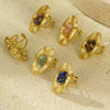 Wholesale Women's Light Luxury Retro Stainless Steel Oval Ring Inlaid With Natural Stone And Electroplated