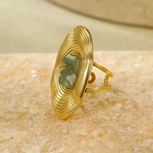 Wholesale Women's Light Luxury Retro Stainless Steel Oval Ring Inlaid With Natural Stone And Electroplated