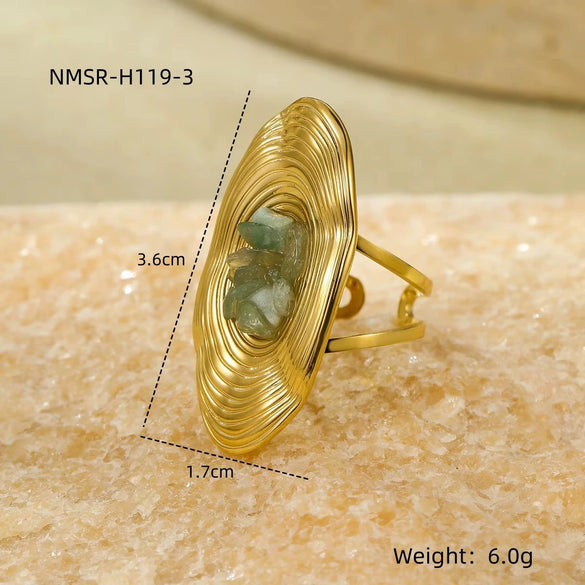 Wholesale Women's Light Luxury Retro Stainless Steel Oval Ring Inlaid With Natural Stone And Electroplated