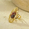 Wholesale Women's Light Luxury Retro Stainless Steel Oval Ring Inlaid With Natural Stone And Electroplated