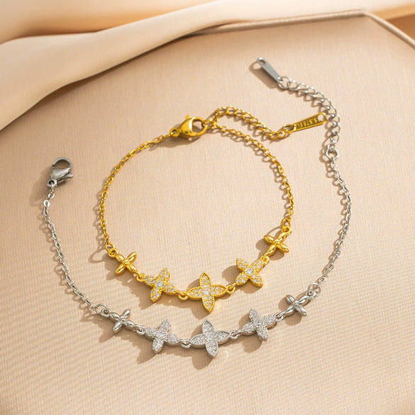 Wholesale Women's Light Luxury Rhombus Zircon Bracelet In Gold Plated Titanium Steel