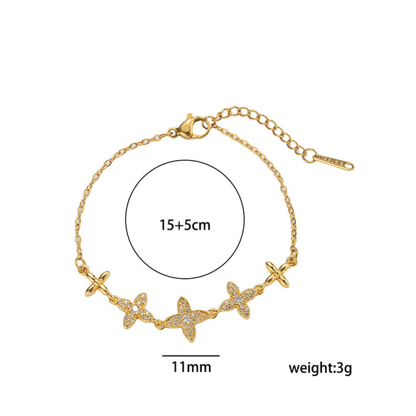 Wholesale Women's Light Luxury Rhombus Zircon Bracelet In Gold Plated Titanium Steel
