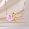 Wholesale Women's Light Luxury Rose Flower Pendant Necklace Copper Electroplating Mixed Gemstone Setting O Chain Jewelry