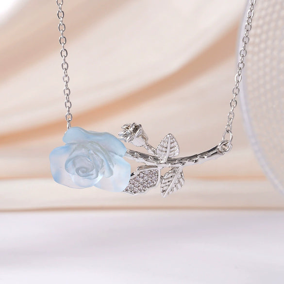 Wholesale Women's Light Luxury Rose Flower Pendant Necklace Copper Electroplating Mixed Gemstone Setting O Chain Jewelry