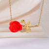 Wholesale Women's Light Luxury Rose Flower Pendant Necklace Copper Electroplating Mixed Gemstone Setting O Chain Jewelry
