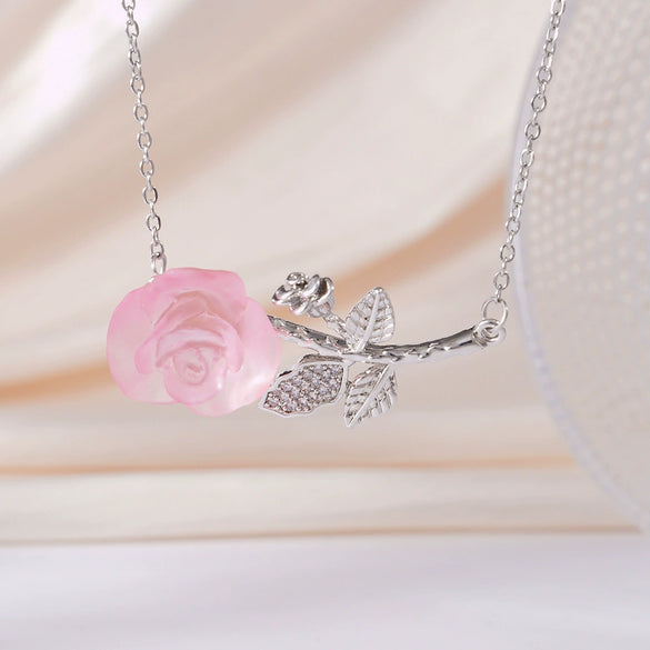 Wholesale Women's Light Luxury Rose Flower Pendant Necklace Copper Electroplating Mixed Gemstone Setting O Chain Jewelry
