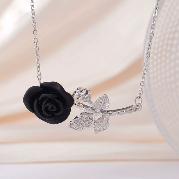 Wholesale Women's Light Luxury Rose Flower Pendant Necklace Copper Electroplating Mixed Gemstone Setting O Chain Jewelry