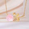 Wholesale Women's Light Luxury Rose Flower Pendant Necklace Copper Electroplating Mixed Gemstone Setting O Chain Jewelry