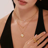 Wholesale Women's Light Luxury Round Clavicle Necklace With Relief Phoenix Design Made Of White Seashell And Stainless Steel 18K Gold Plated Geometric Pattern