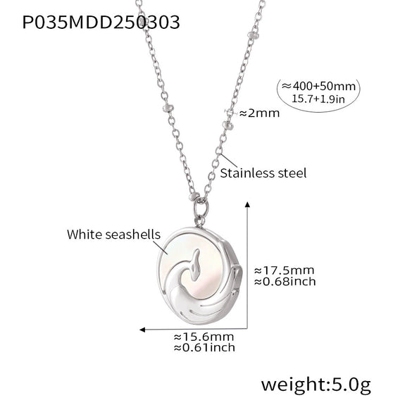 Wholesale Women's Light Luxury Round Clavicle Necklace With Relief Phoenix Design Made Of White Seashell And Stainless Steel 18K Gold Plated Geometric Pattern