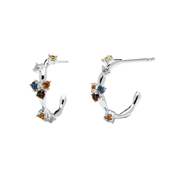 Wholesale Women's Light Luxury S925 Silver Needle And Copper Earrings With Microinlaid Colorful Zircon In Asymmetrical And Ushaped Design Electroplated