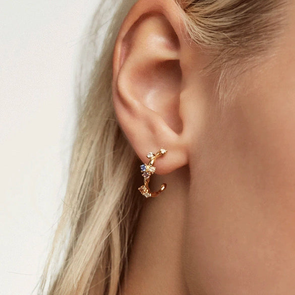 Wholesale Women's Light Luxury S925 Silver Needle And Copper Earrings With Microinlaid Colorful Zircon In Asymmetrical And Ushaped Design Electroplated