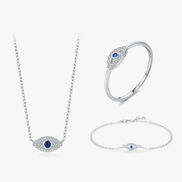 Wholesale Women's Light Luxury S925 Sterling Silver Devil's Eye Microinlay Ring And Bracelet