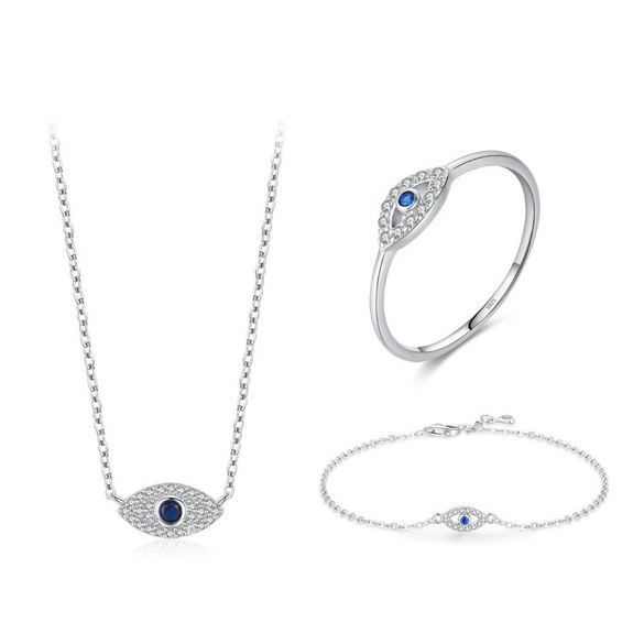 Wholesale Women's Light Luxury S925 Sterling Silver Devil's Eye Microinlay Ring And Bracelet