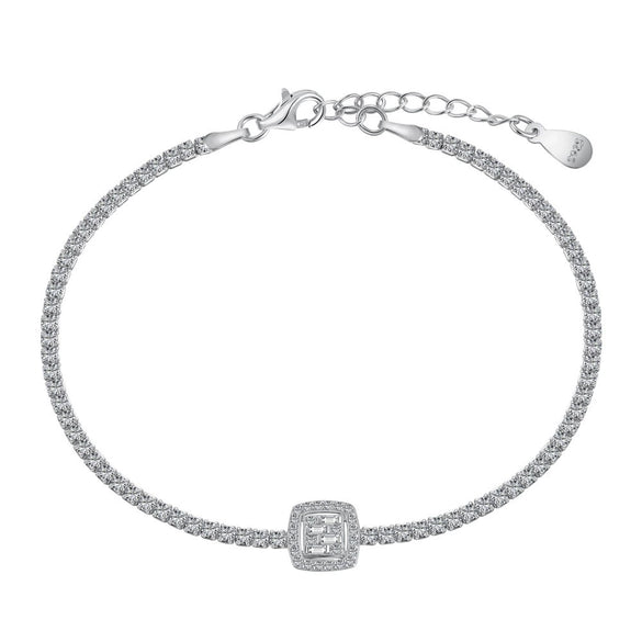 Wholesale Women's Light Luxury S925 Sterling Silver Fourleaf Clover Geometric Zircon Rai Diamond Electroplated Tennis Bracelet