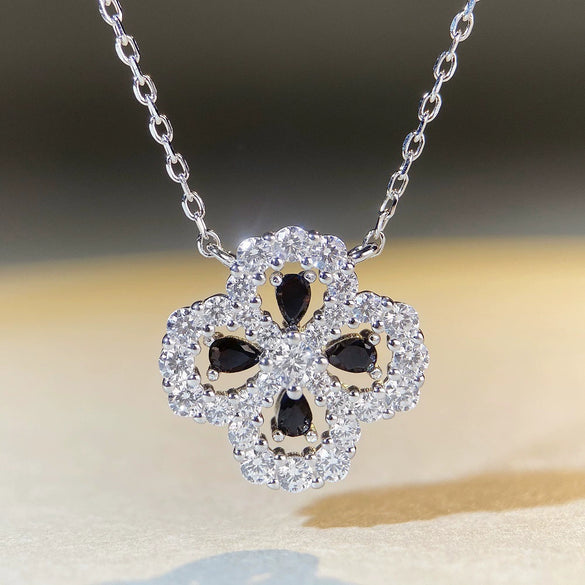 Wholesale Women's Light Luxury S925 Sterling Silver Fourleaf Clover Ochain Necklace With Pink Diamond Design