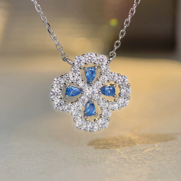 Wholesale Women's Light Luxury S925 Sterling Silver Fourleaf Clover Ochain Necklace With Pink Diamond Design