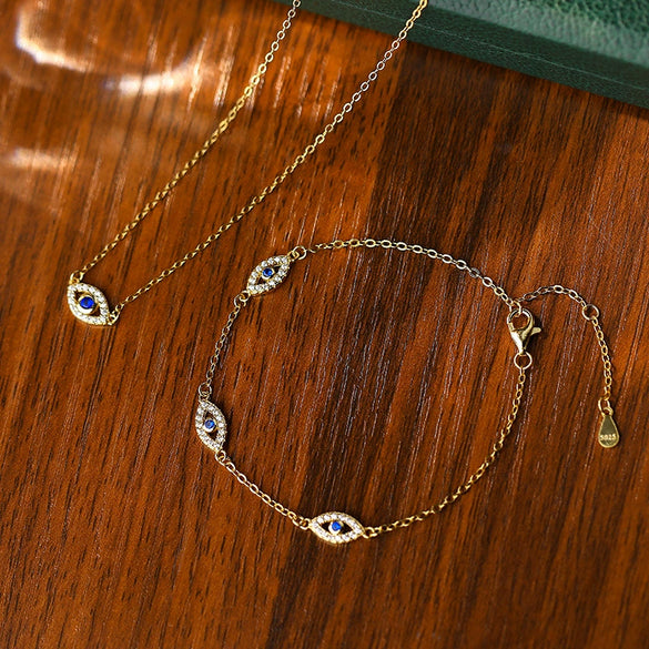 Wholesale Women's Light Luxury S925 Sterling Silver Geometric Devil's Eye Micropaved Zircon Necklace