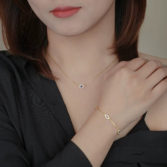 Wholesale Women's Light Luxury S925 Sterling Silver Geometric Devil's Eye Micropaved Zircon Necklace