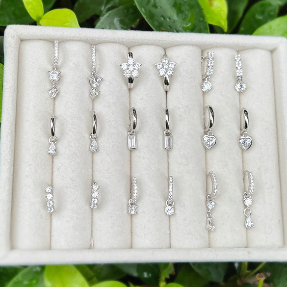 Wholesale Women's Light Luxury S925 Sterling Silver Geometric Heart Pendant Earrings