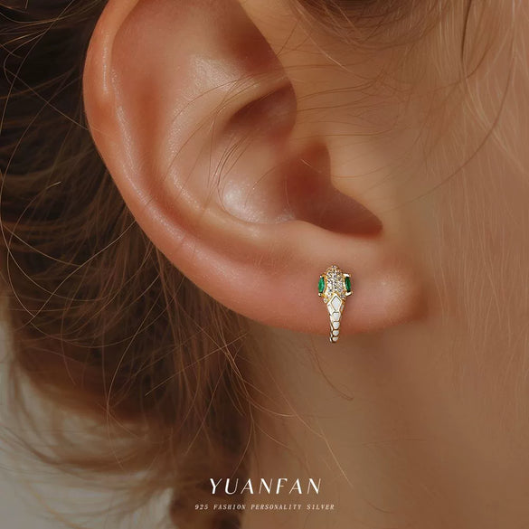 Wholesale Women's Light Luxury S925 Sterling Silver Geometric Snake Micropaved Earrings