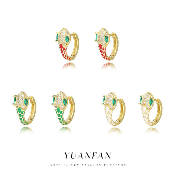 Wholesale Women's Light Luxury S925 Sterling Silver Geometric Snake Micropaved Earrings
