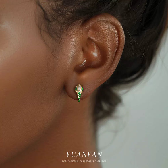 Wholesale Women's Light Luxury S925 Sterling Silver Geometric Snake Micropaved Earrings