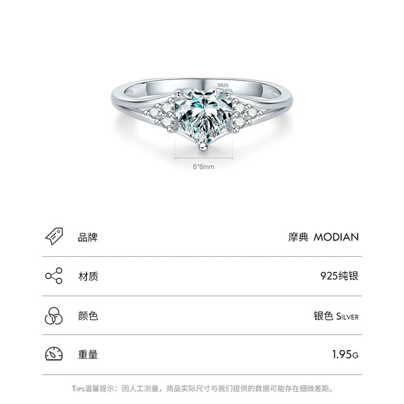 Wholesale Women's Light Luxury S925 Sterling Silver Heartshaped Zircon Inlaid Ring
