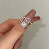 Wholesale Women's Light Luxury S925 Sterling Silver Ring With Geometric Pattern And Square Zircon Inlaid By Four Claw Ice Flower Cut And Electroplated