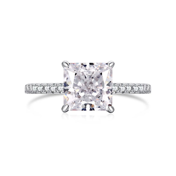 Wholesale Women's Light Luxury S925 Sterling Silver Ring With Geometric Pattern And Square Zircon Inlaid By Four Claw Ice Flower Cut And Electroplated