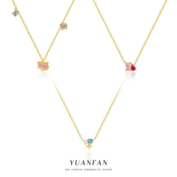 Wholesale Women's Light Luxury S925 Sterling Silver Star Shape Necklace With Zirconia And Cross Chain