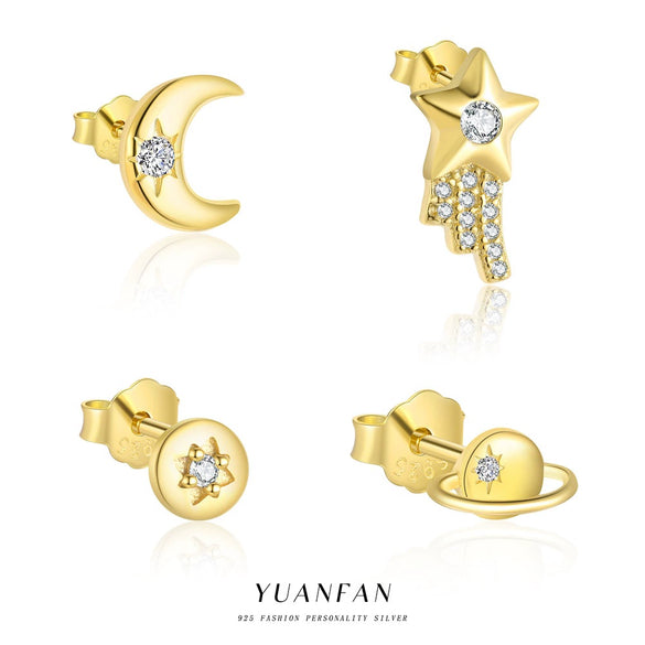 Wholesale Women's Light Luxury S925 Sterling Silver Star Shape Zircon Earrings