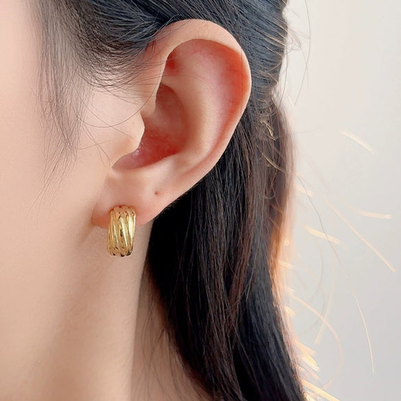 Wholesale Women's Light Luxury S925 Sterling Silver Wave Pattern Ctype Earrings With Electroplating