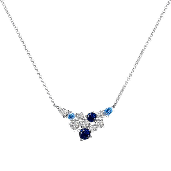 Wholesale Women's Light Luxury 925 Silver Necklace With Cross Chain And Irregular Inlaid Blue Zircon Pendant In Geometric Style And Electroplating Treatment
