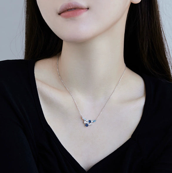 Wholesale Women's Light Luxury 925 Silver Necklace With Cross Chain And Irregular Inlaid Blue Zircon Pendant In Geometric Style And Electroplating Treatment