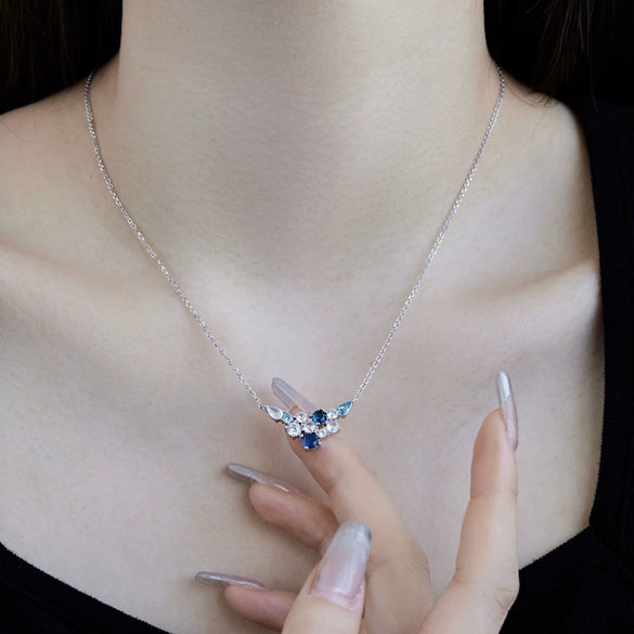 Wholesale Women's Light Luxury 925 Silver Necklace With Cross Chain And Irregular Inlaid Blue Zircon Pendant In Geometric Style And Electroplating Treatment