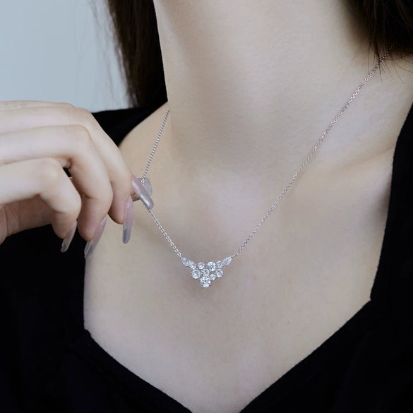 Wholesale Women's Light Luxury 925 Silver Necklace With Cross Chain And Irregular Inlaid Blue Zircon Pendant In Geometric Style And Electroplating Treatment