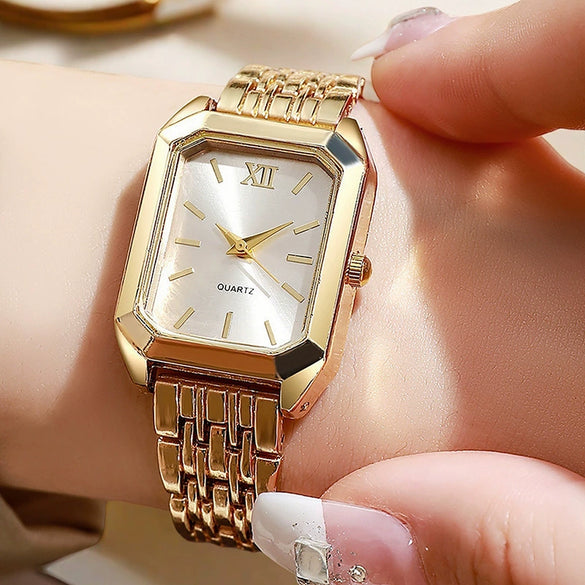 Wholesale Women's Light Luxury Square Quartz Watch Alloy Case And Strap Casual Style Pin Buckle Ordinary Glass Mirror