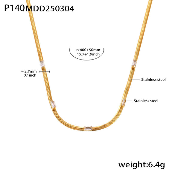 Wholesale Women's Light Luxury Square Zircon Stainless Steel Gold Plated Double Layer Stacked Blade Chain Necklace With Omega Ot Buckle And Geometric Design