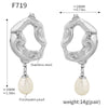 Wholesale Women's Light Luxury 316L Stainless Steel And Freshwater Pearl Geometric Hollow Lava Irregular Plated Pendant Earrings
