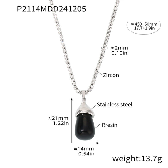 Wholesale Women's Light Luxury Stainless Steel And Resin Water Drop Clavicle Necklace With Colorful Zircon And Geometric Pattern Electroplated