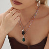 Wholesale Women's Light Luxury Stainless Steel And Resin Water Drop Clavicle Necklace With Colorful Zircon And Geometric Pattern Electroplated
