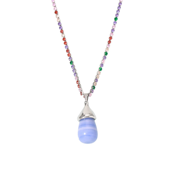 Wholesale Women's Light Luxury Stainless Steel And Resin Water Drop Clavicle Necklace With Colorful Zircon And Geometric Pattern Electroplated