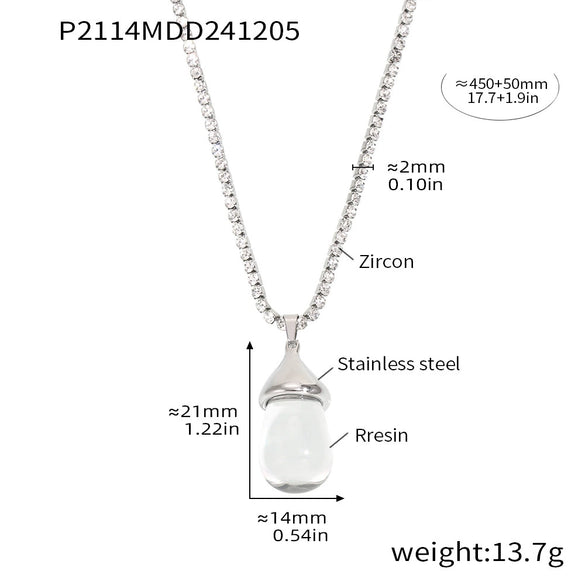 Wholesale Women's Light Luxury Stainless Steel And Resin Water Drop Clavicle Necklace With Colorful Zircon And Geometric Pattern Electroplated