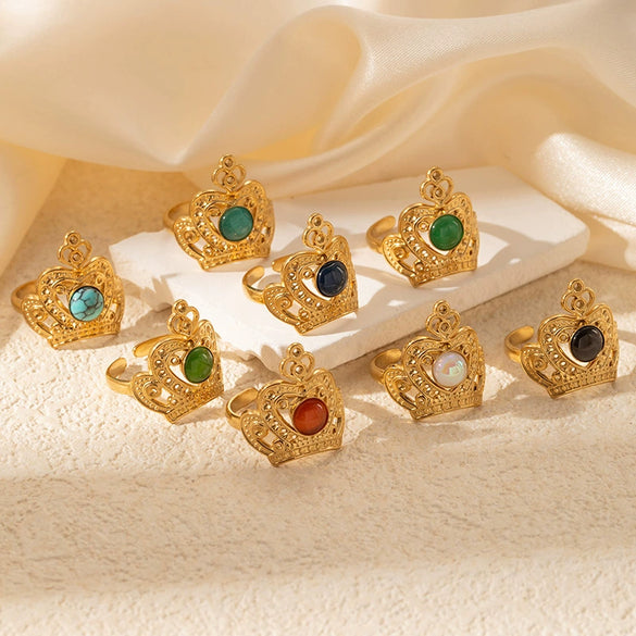Wholesale Women's Light Luxury Stainless Steel And Titanium Steel Hollow Crown Ring With Electroplating