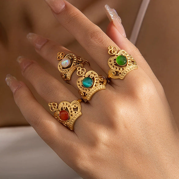Wholesale Women's Light Luxury Stainless Steel And Titanium Steel Hollow Crown Ring With Electroplating